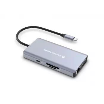 Conceptronic DONN20G 10-in-1 USB 3.2 Gen 1 Docking Station, HDMI, VGA, USB-A 5Gbps, USB-C 5Gbps, SD, TF/MicroSD, Audio, GbE LAN, 100W USB PD
