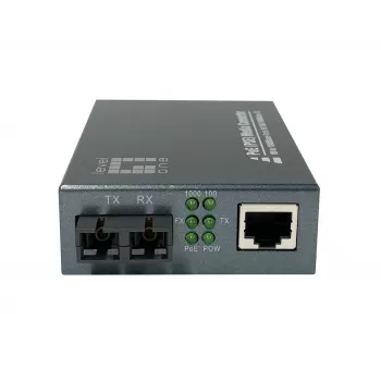 LevelOne RJ45 to SC Gigabit Media Converter, PoE PSE, Single-Mode Fiber, 20km
