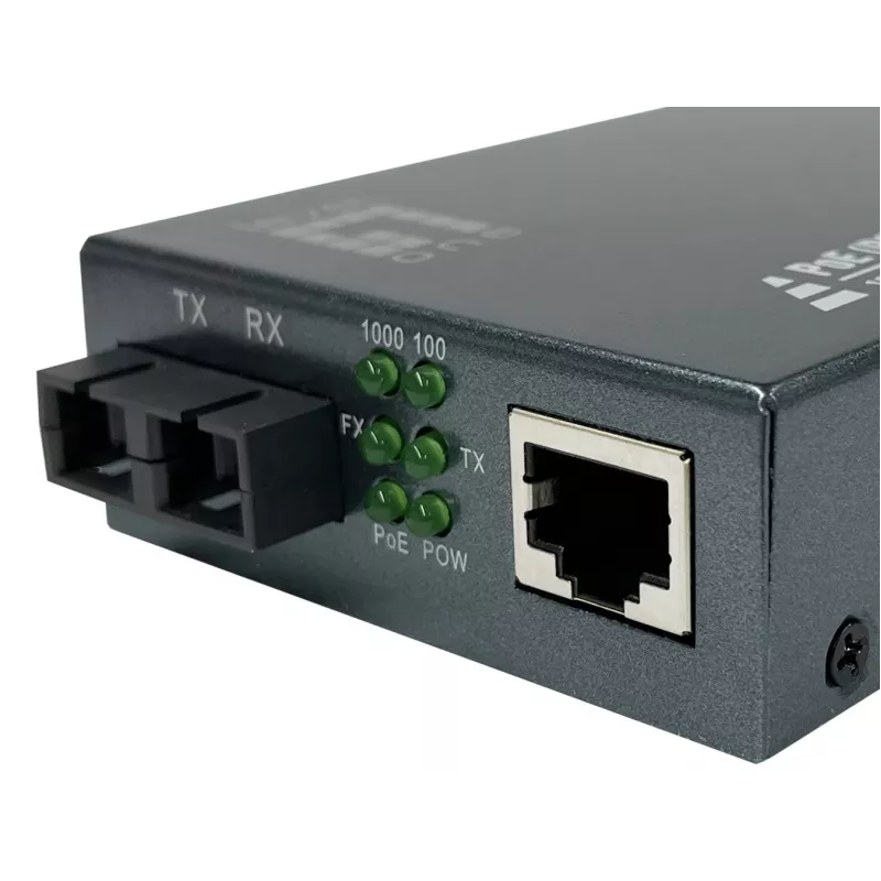 LevelOne RJ45 to SC Gigabit Media Converter, PoE PSE, Single-Mode Fiber, 20km