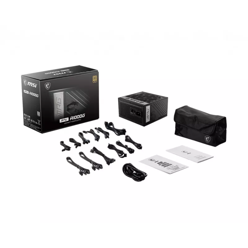 MSI MPG A1000G UK PSU '1000W, 80 Plus Gold certified, Fully Modular, 100% Japanese Capacitor, Flat Cables, ATX Power Supply Unit, UK Powercord, Black, Support Latest GPU'