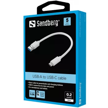 Sandberg USB-C 3.1 > USB-A 3.0 0.2M, 0.2 m, USB C, USB A, USB 3.2 Gen 1 (3.1 Gen 1), White