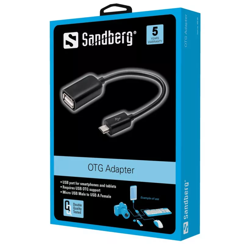 Sandberg OTG Adapter MicroUSB M - USB F, Micro-USB B, USB A, USB 2.0, Male/Female, 0.48 Gbit/s, Black