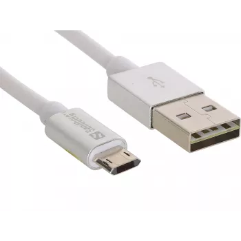 Sandberg MicroUSB Reversible Cable 1m, 1 m, USB A, Micro-USB A, Silver, White