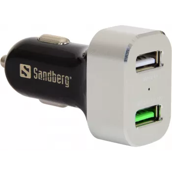 Sandberg Car Charger 1xQC 3.0+1xUSB2.4A, Auto, Cigar lighter, 12 V, Aluminium, Black