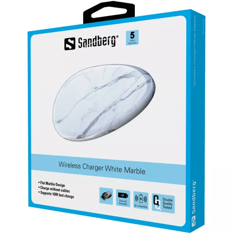 Sandberg Wireless Charger White Marble, USB, Wireless charging, PowerIQ, 1 m, Black, White