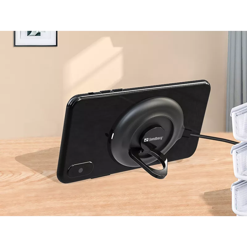 Sandberg Wireless Charger Suction Ring, Indoor, Outdoor, USB, Wireless charging, PowerIQ, Black