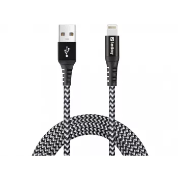 Sandberg Survivor Lightning Cable 2M, 2 m, Lightning, USB A, Male, Male, Black, Grey