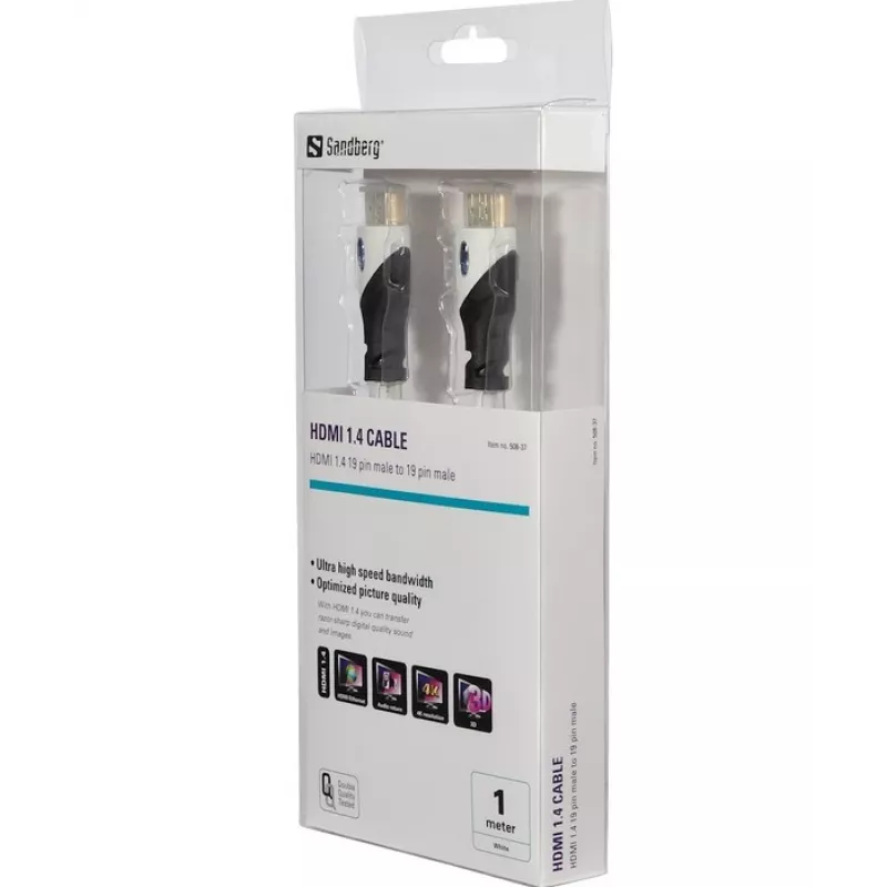 Sandberg HDMI 1.4 19M-19M, 1m, 1 m, HDMI Type A (Standard), HDMI Type A (Standard), Black, White