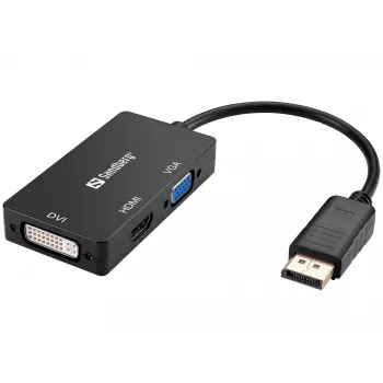 Sandberg Adapter DP>HDMI+DVI+VGA, 0.19 m, DisplayPort, VGA (D-Sub)+ HDMI + DVI, Male, Female, 3840 x 2160 pixels