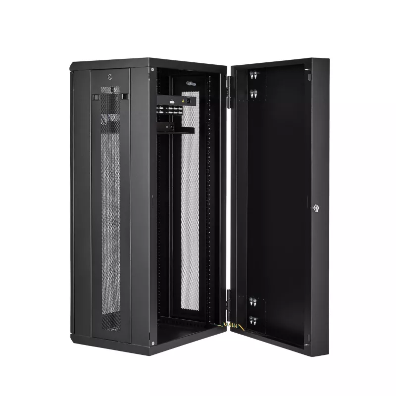 StarTech.com 4-Post 26U Wall Mount Network Cabinet with 1U Shelf, 19 inch Hinged Wall-Mounted Server Rack for Data / AV / Electronics / Computer Equipment, Flexible Vented Rack Enclosure