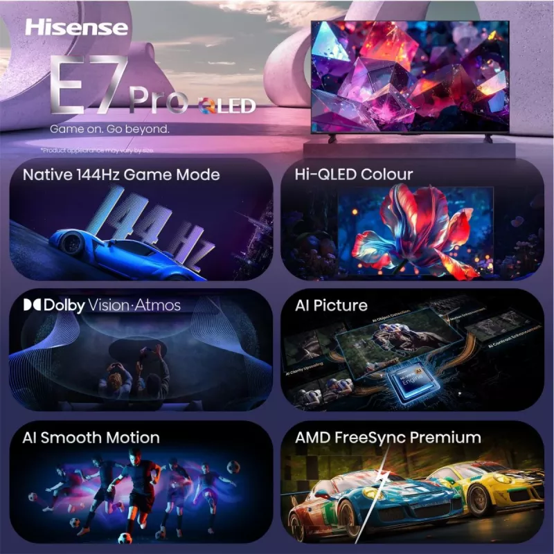 Hisense 75E7S PRO TV 190.5 cm (75 inch) UHD+ Smart TV Wi-Fi Black 350 cd/m²