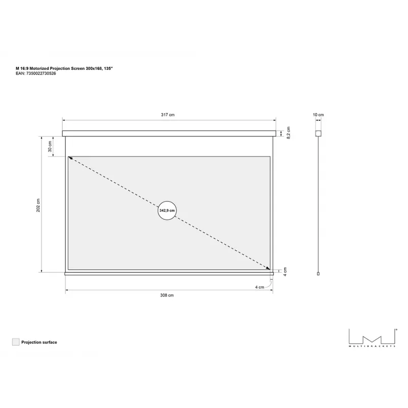 Motorized projection screen MULTIBRACKETS M 16:9 135 inch (300x168) matte white