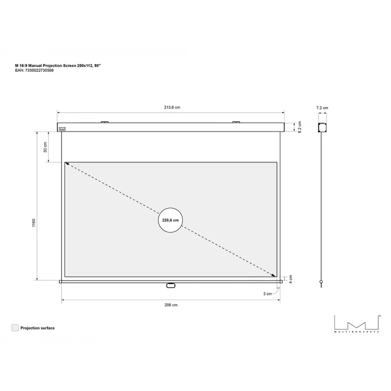 Multibrackets M 16:9 Manual Projection Screen 200x112, 90 inch