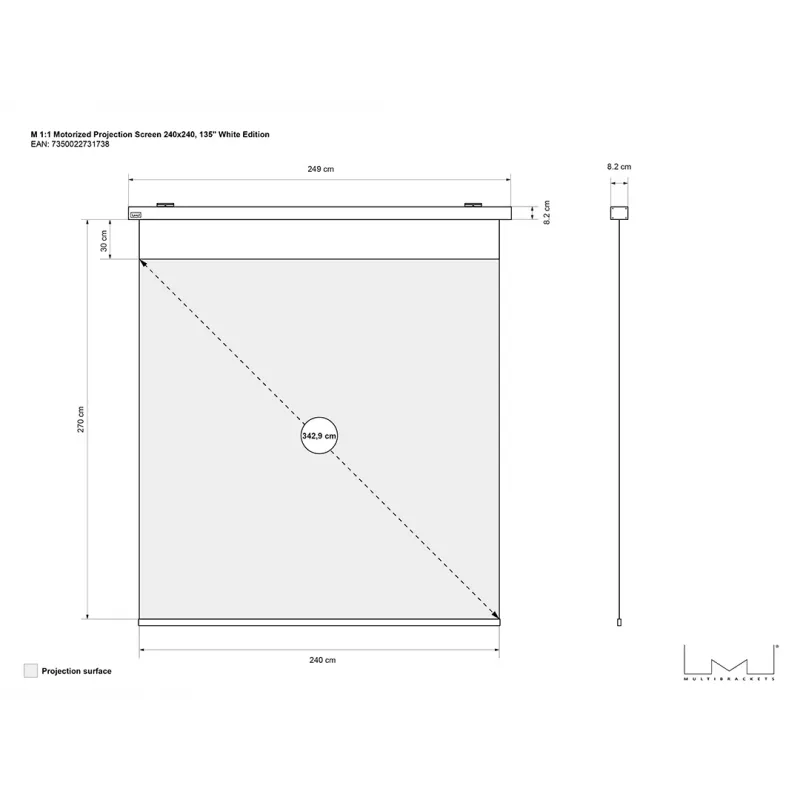 Multibrackets M 1:1 Motorized Projection Screen 240x240, 135 inch White Edition