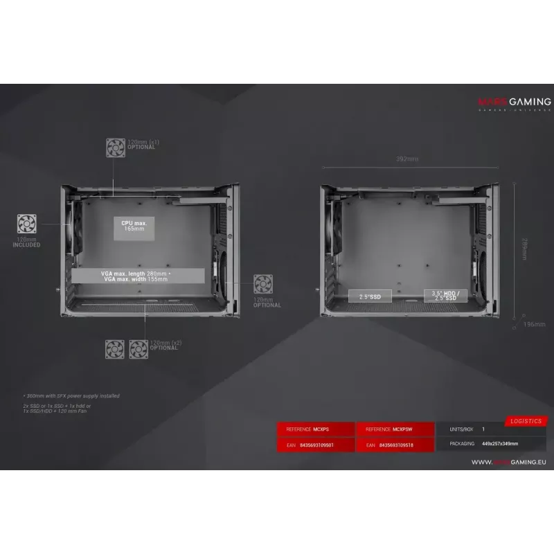Computer Case Mars Gaming MCXPS mATX Ultra-Compact Black