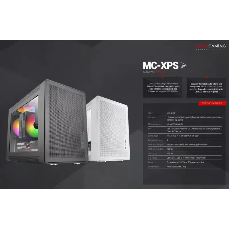 Computer Case Mars Gaming MCXPS mATX Ultra-Compact Black