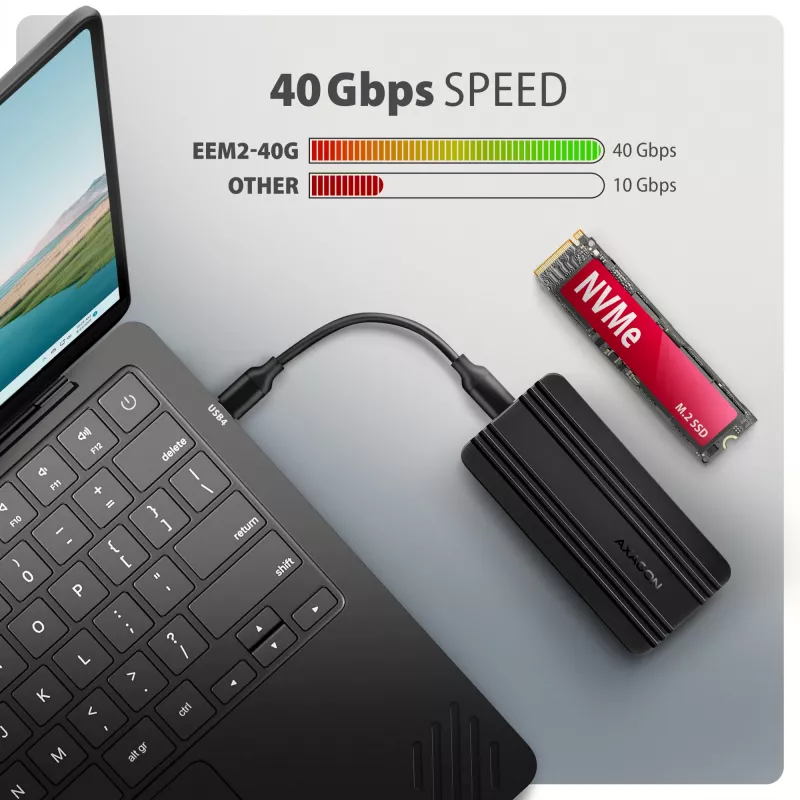 Axagon EEM2-40G USB-C 40Gbps M.2 NVMe SSD Enclosure, ARMORED Aluminum