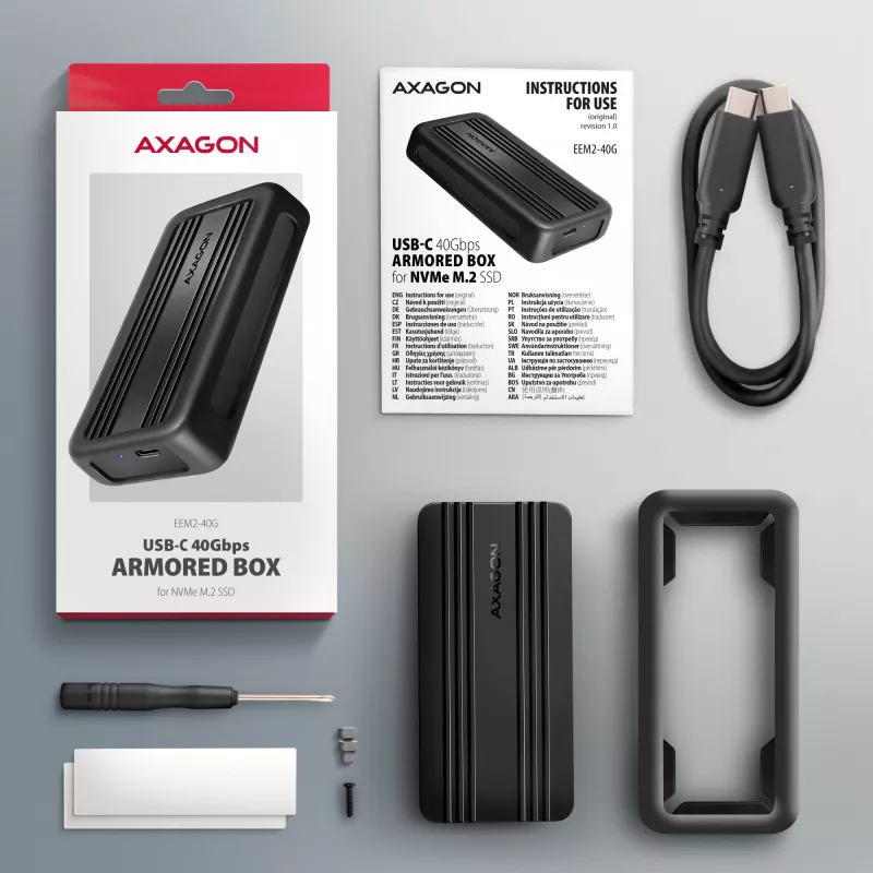Axagon EEM2-40G USB-C 40Gbps M.2 NVMe SSD Enclosure, ARMORED Aluminum