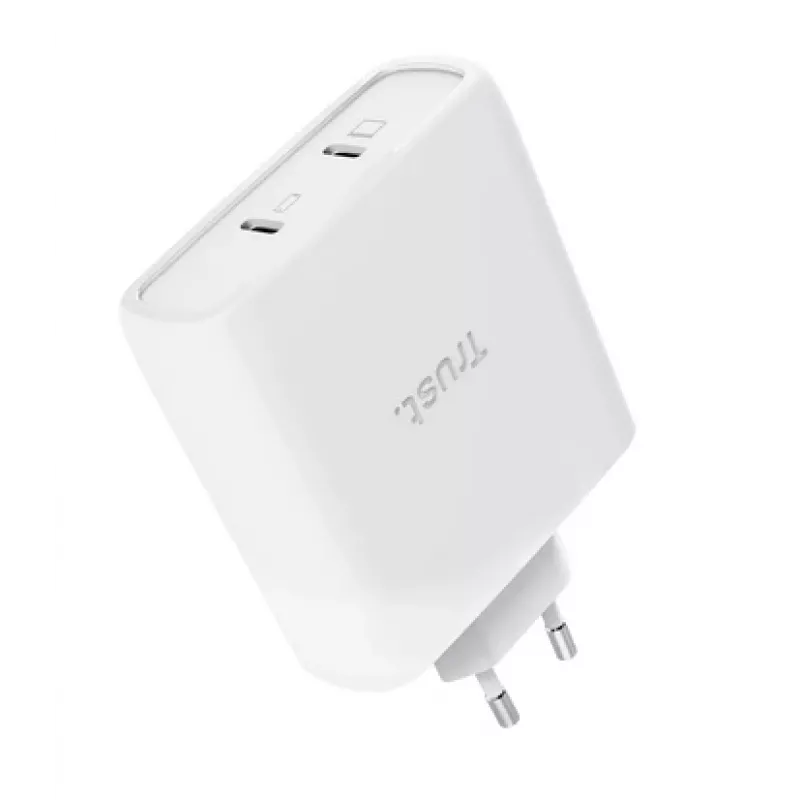 Charger TRUST Maxo 100W 2-Port USB-C GaN — 100 W, 2x USB-C, 20 V max, AC indoor, 2 m cable, white