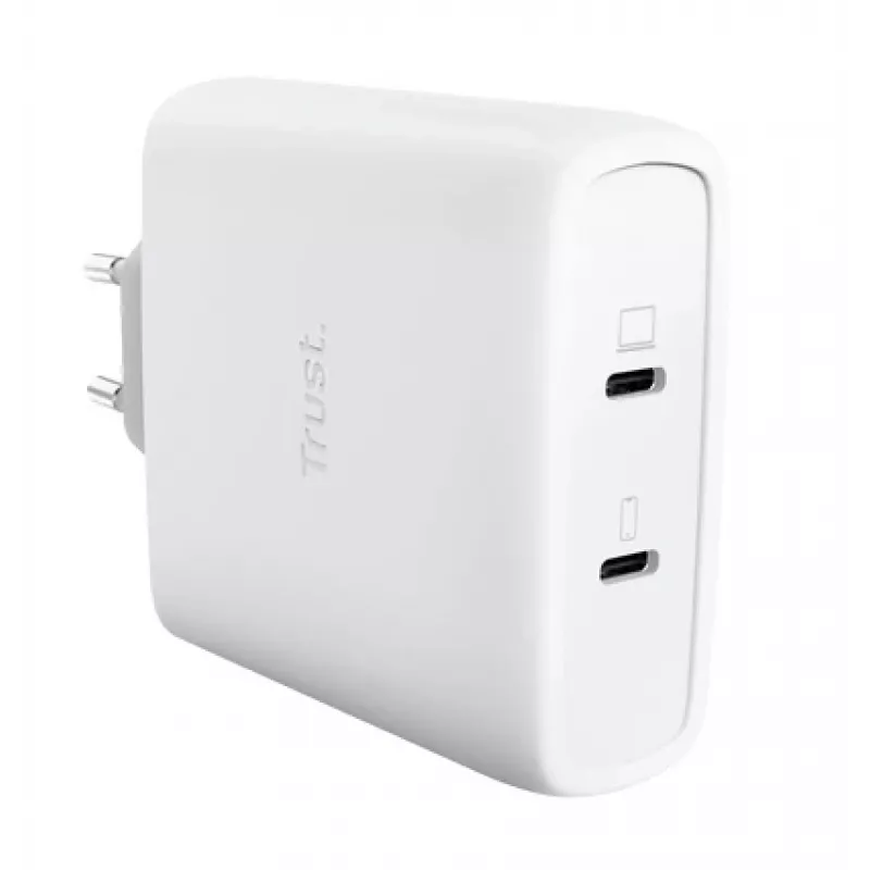 Charger TRUST Maxo 100W 2-Port USB-C GaN — 100 W, 2x USB-C, 20 V max, AC indoor, 2 m cable, white