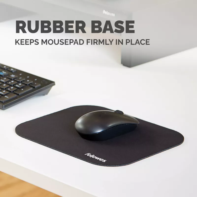 Fellowes Premium Mousepad - Black, Black, Monochromatic, Polyester, Rubber