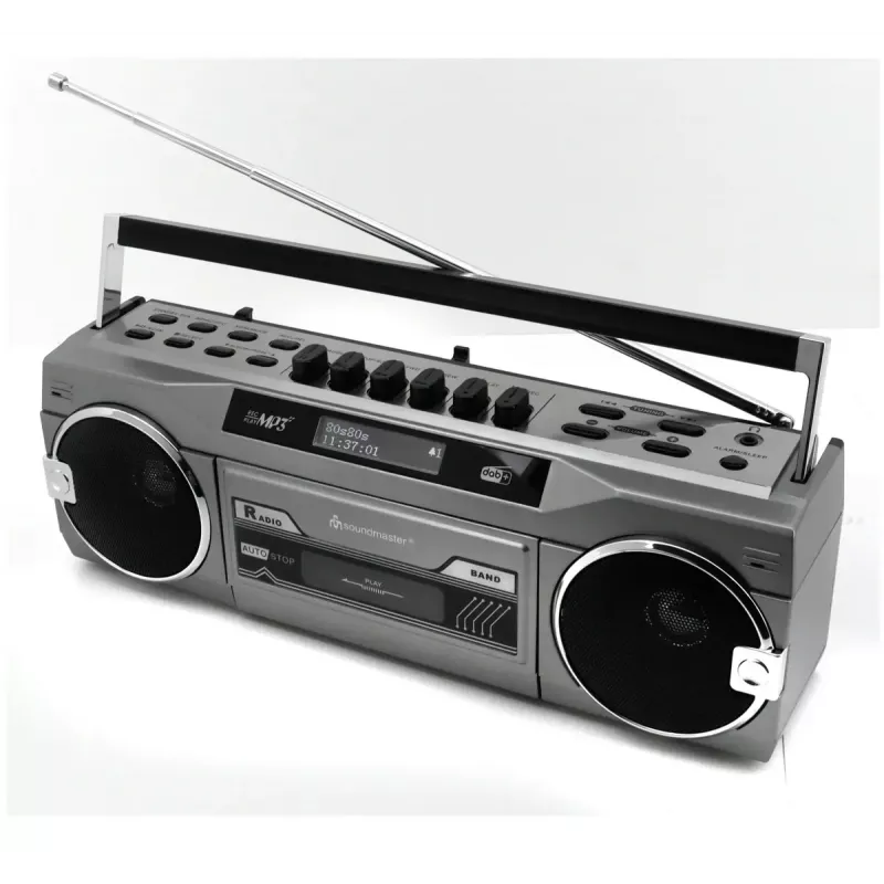 Portable cassette player Soundmaster SRR80TI with DAB+ and FM, LCD display, 3 W RMS, 3.5 mm headphone, battery/230V