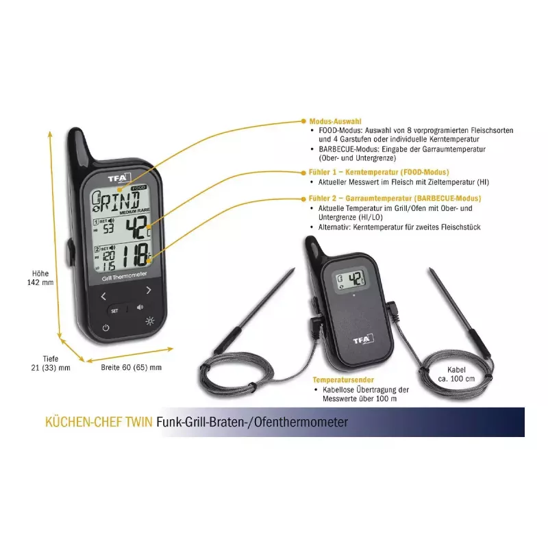 Food thermometer TFA-Dostmann KÜCHEN-CHEF TWIN 0 - 300 °C Digital