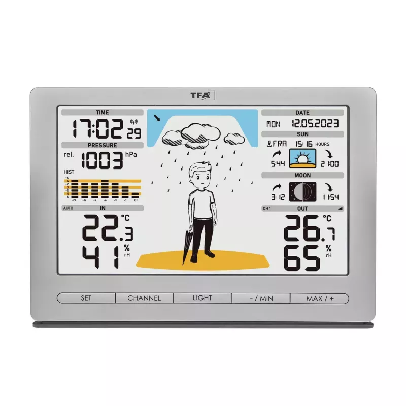TFA-Dostmann Meteo Jack Silver Indoor Outdoor Thermometer Hygrometer Barometer