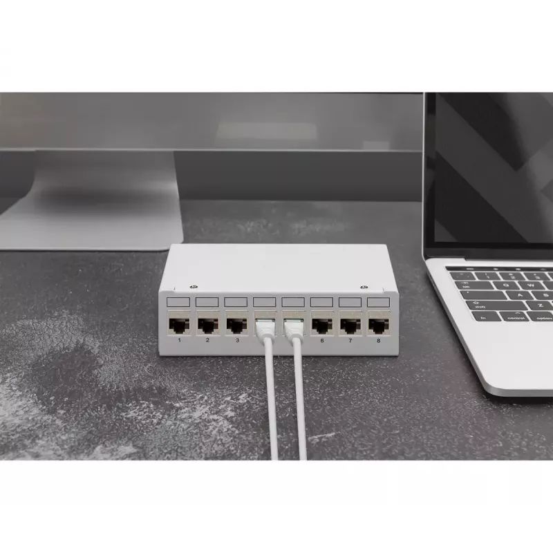 Patch panel DIGITUS Desktop modular blank, shielded, 8-port, steel, grey, wall-mount