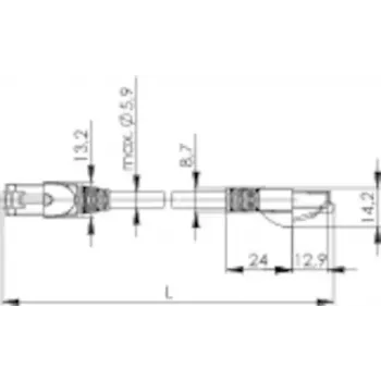 Network patch cable Telegaertner Cat6a SF/UTP (S-FTP) 0.25 m, RJ45–RJ21, nickel contacts, grey