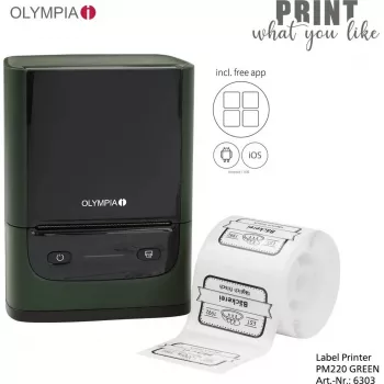 Label printer Olympia PM 220 green — compact desktop label printer, model PM 220 (green)