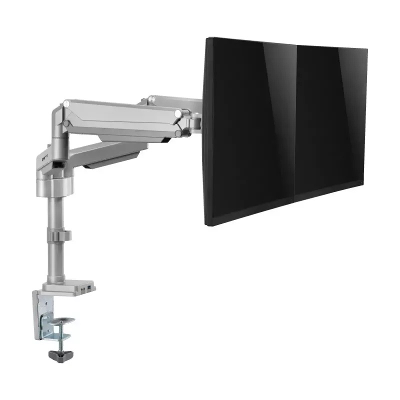 Dual-display gas-arm monitor mount Tripp Lite (EATON) DDR1732DAL for 13–34 inch screens, clamp or grommet, USB & audio ports, silver