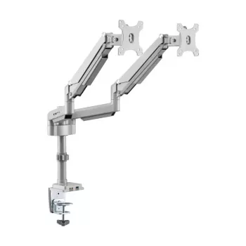 Dual-display gas-arm monitor mount Tripp Lite (EATON) DDR1732DAL for 13–34 inch screens, clamp or grommet, USB & audio ports, silver