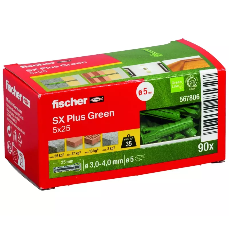 Screw Anchor Fischer SX Plus Green 25 mm 90 pcs