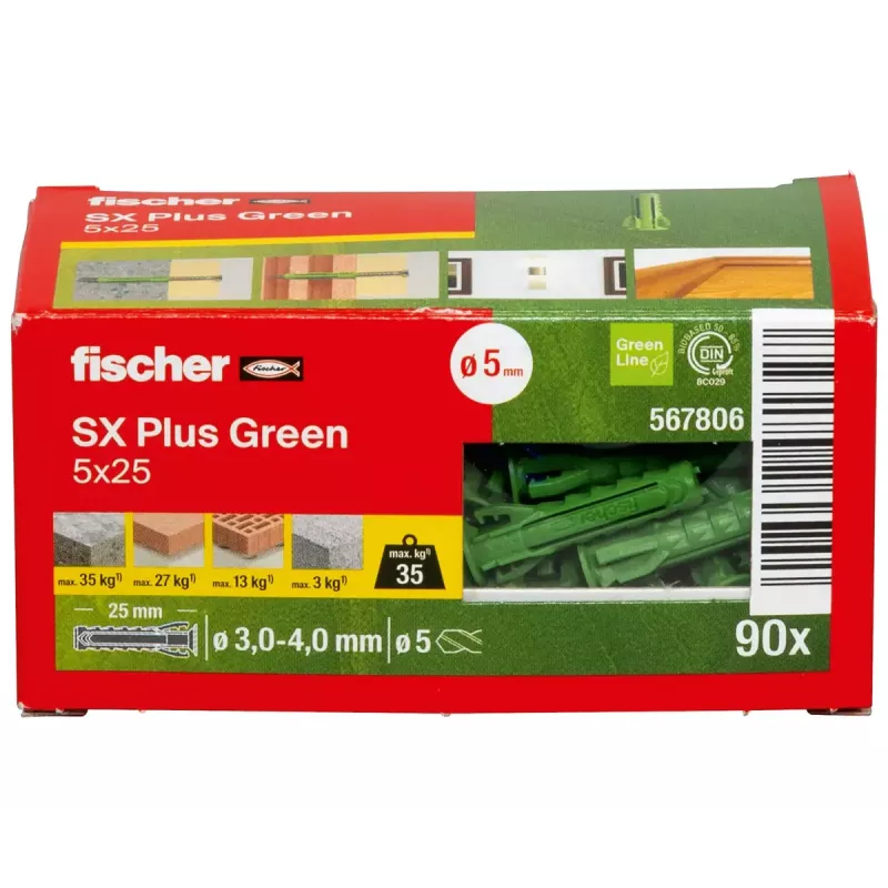 Screw Anchor Fischer SX Plus Green 25 mm 90 pcs