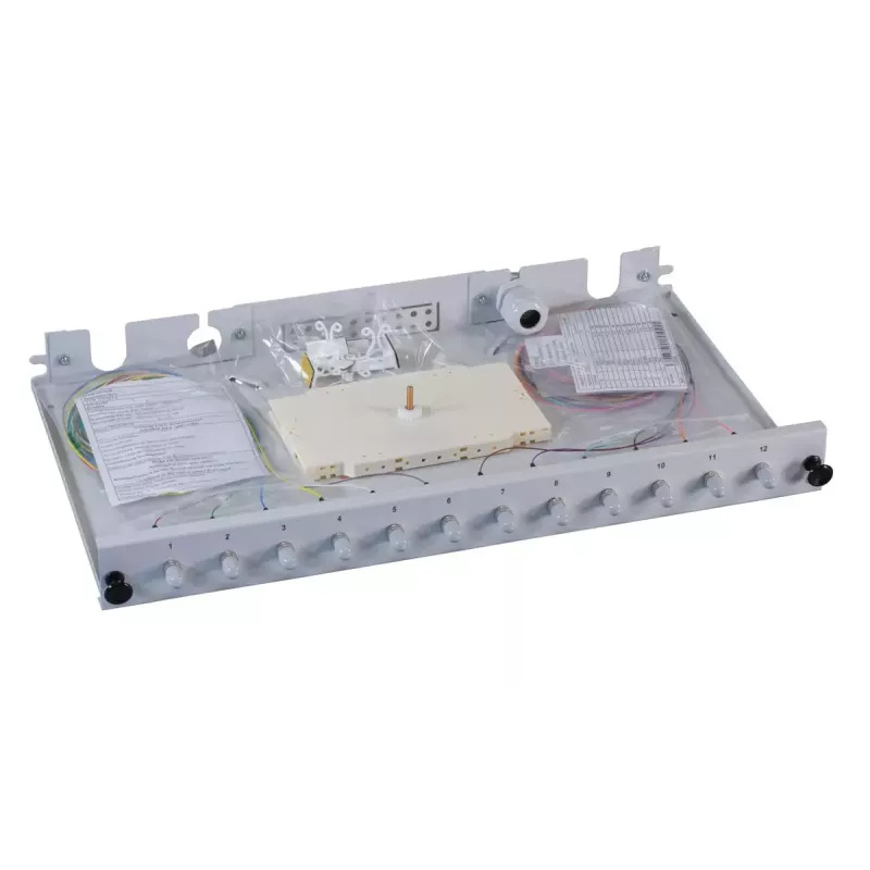 Patch panel 1U EFB Elektronik B71006.12OM4 — ST fiber connectors, metal, 483×44.5×244 mm