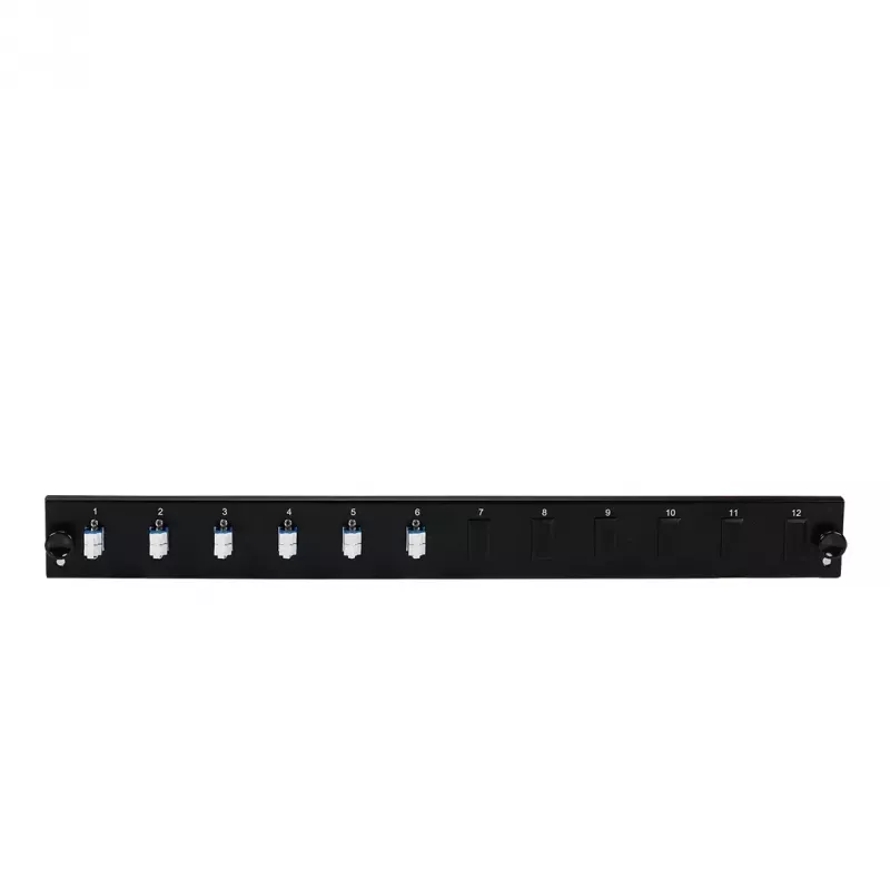 Patch panel accessory EFB Elektronik SB-FP-S-6SC-S-OS2 — 1U rack mount, 6x SC simplex, black, 432×13×43.5 mm