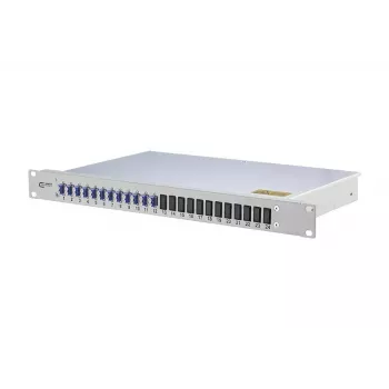 BTR rack-mount fiber optic patch panel METZ CONNECT OpDAT 1U — LC connectors, grey, 482.6×44.5×244.5 mm