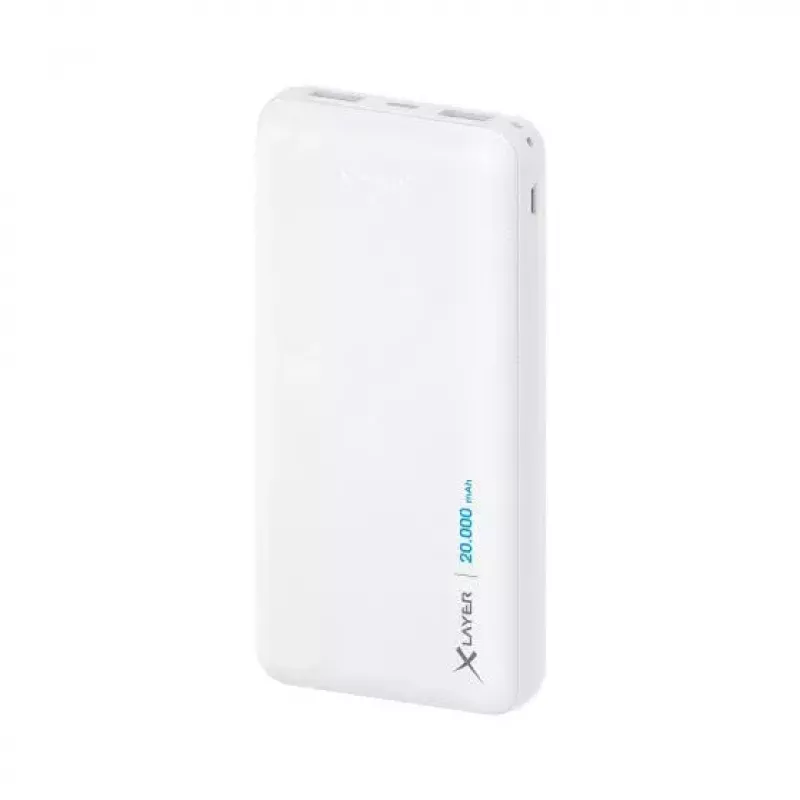 Power bank XLAYER 217286 — 20000 mAh LiPo, 2× USB-A, 1× USB-C, White