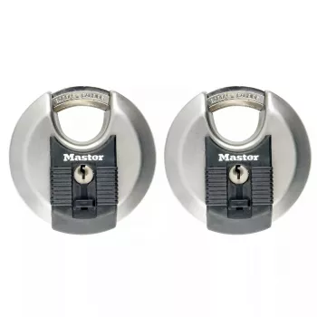 Discus padlock MASTER LOCK 70mm stainless steel keyed alike 2-pack