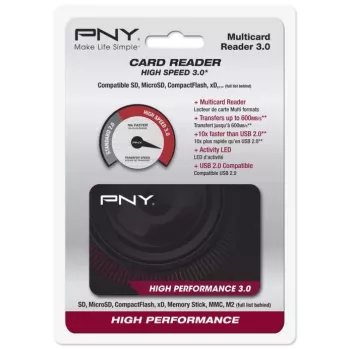 Card reader PNY High Performance Reader 3.0 USB 3.2 Gen 1 — CF, SD, microSD, Memory Stick, MMC, Black
