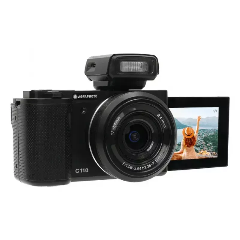 Compact camera AgfaPhoto Realishot C110 — 24 MP, 1/3.06 inch CMOS, 3x optical zoom, 4K, Wi‑Fi, 2.8 inch touchscreen, black