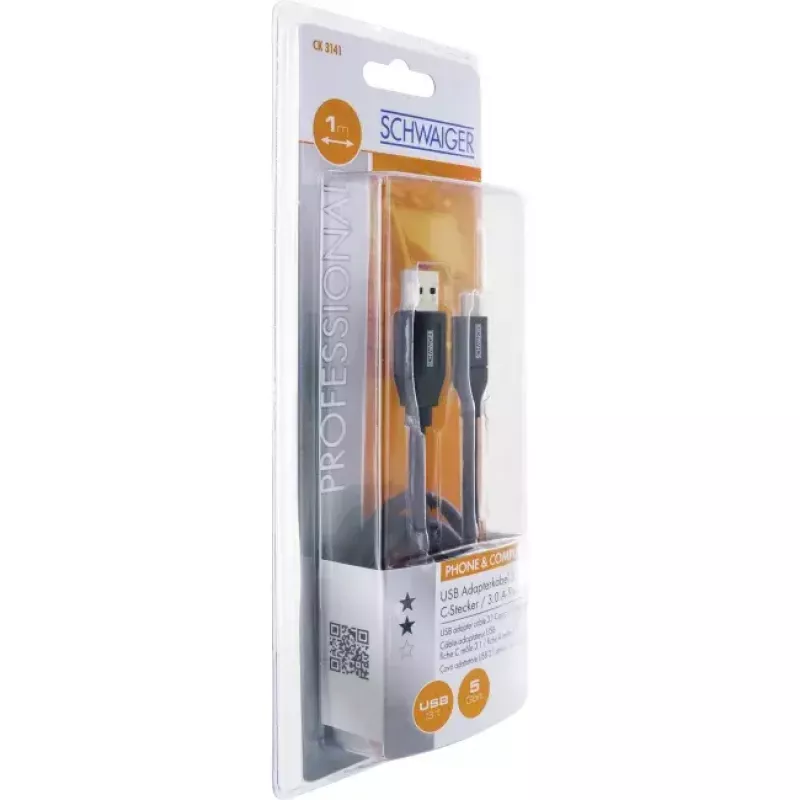 USB Cable Schwaiger CK 3141 USB 3.2 Gen 1 1m USB A USB C Black
