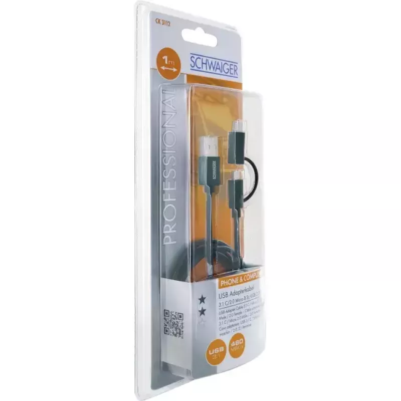 USB Cable Schwaiger CK 3112 USB 2.0 1m USB A Micro-USB B Black
