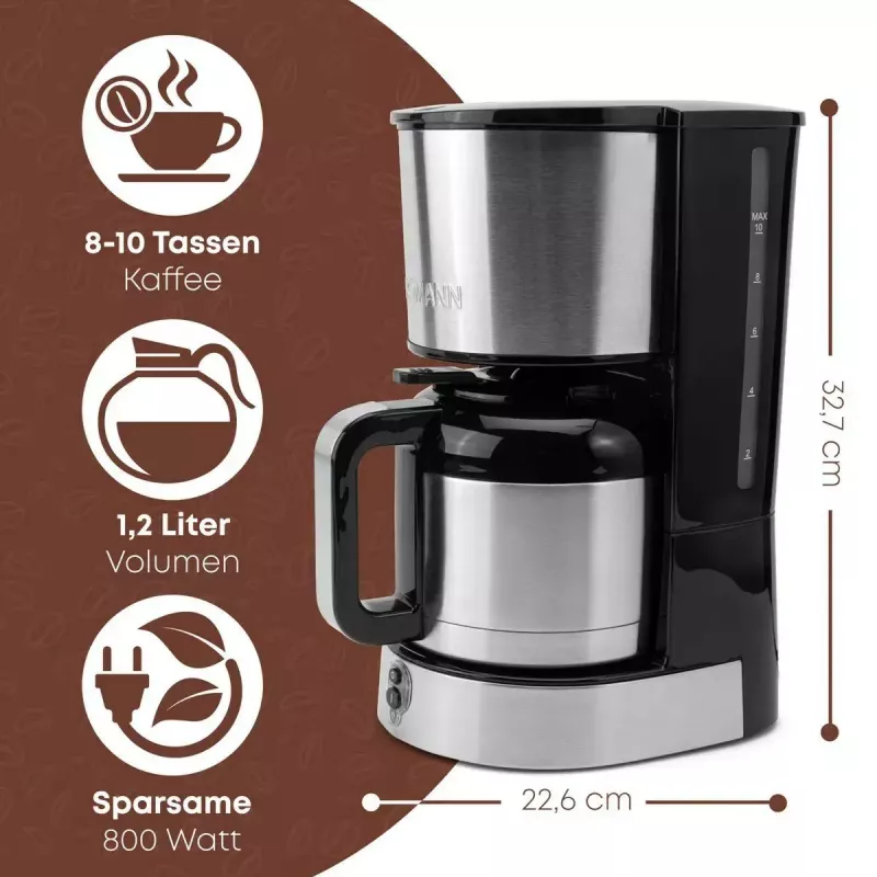 Drip coffee maker BOMANN KA6066CB 1.2 L water tank, 10 cups, black & stainless steel