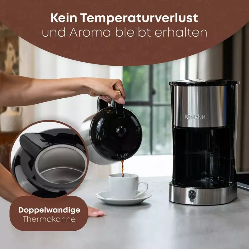 Drip coffee maker BOMANN KA6066CB 1.2 L water tank, 10 cups, black & stainless steel