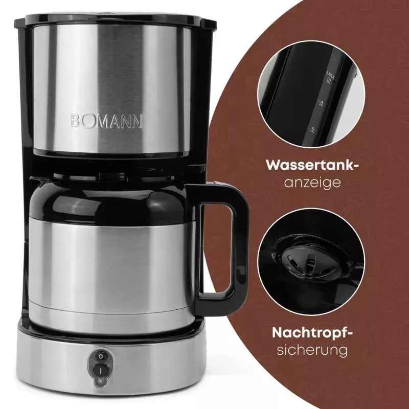 Drip coffee maker BOMANN KA6066CB 1.2 L water tank, 10 cups, black & stainless steel