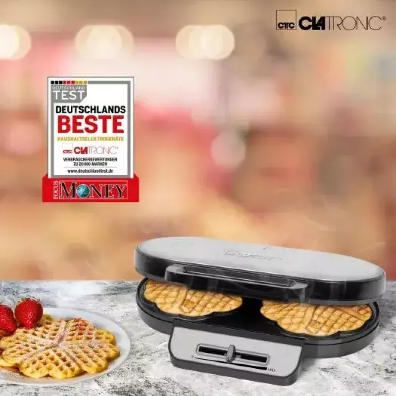 Waffle iron CLATRONIC WA3745, 2 waffles, 1200 W, stainless steel insert, non-stick plates, grey