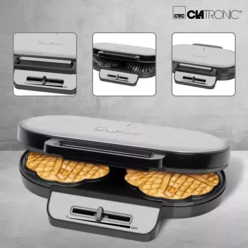 Waffle iron CLATRONIC WA3745, 2 waffles, 1200 W, stainless steel insert, non-stick plates, grey