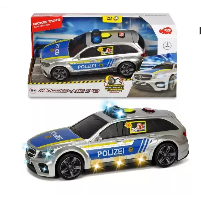 Car Dickie Toys Mercedes Benz E43 AMG Police Black Blue Silver Yellow